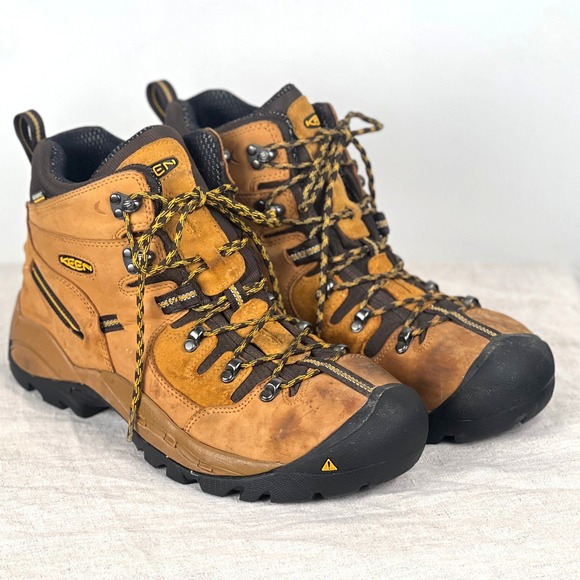 KEEN Mens Waterproof Hiking Boots 12EE Brown Leather Safety Toe READ - Picture 2 of 16